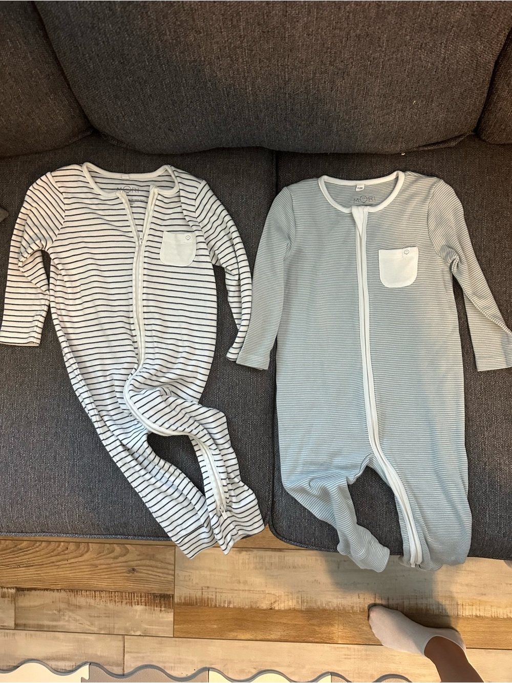 Two Baby Zipper Pajamas — Striped 
mori brand. Extremely soft. 18-24 month